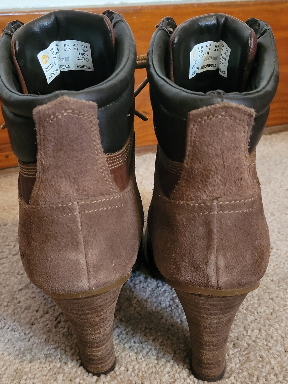 Timberland Women's Brown Leather Lace-Up Heeled Ankle Boots Size 10 - Picture 7 of 10